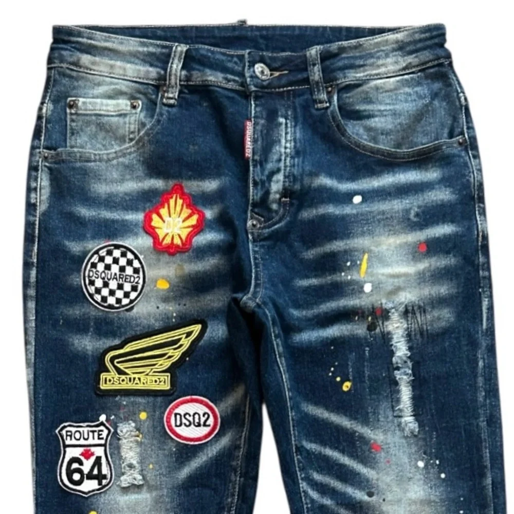 Dsquared2 Jeans 46 Blue Distressed Slim Button Fly Designer Denim Italy